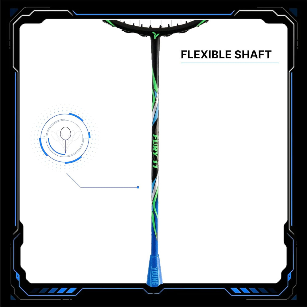 YOUNG Fury 11 Graphite Professional Badminton Racket, Lightweight, High Modulus 24-Ton Graphite, Strung, Includes Full Cover