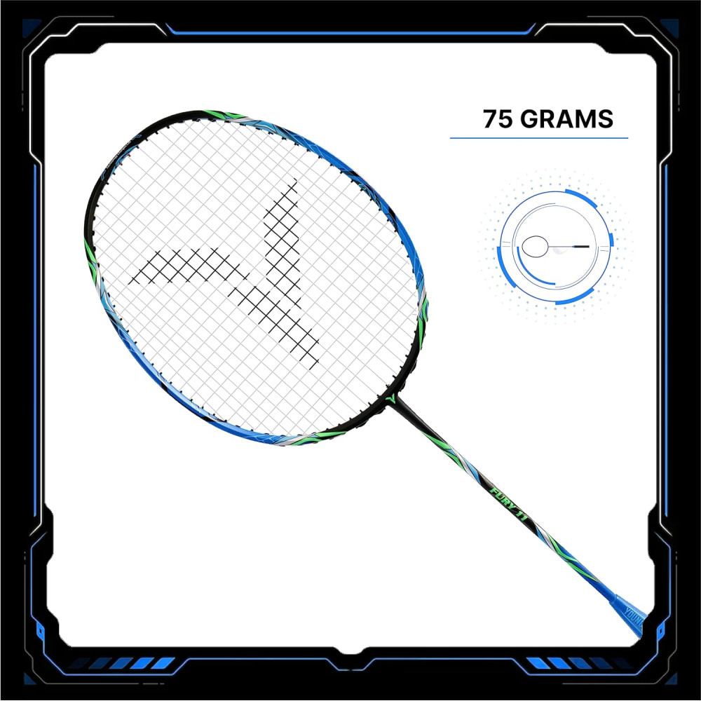 YOUNG Fury 11 Graphite Professional Badminton Racket, Lightweight, High Modulus 24-Ton Graphite, Strung, Includes Full Cover