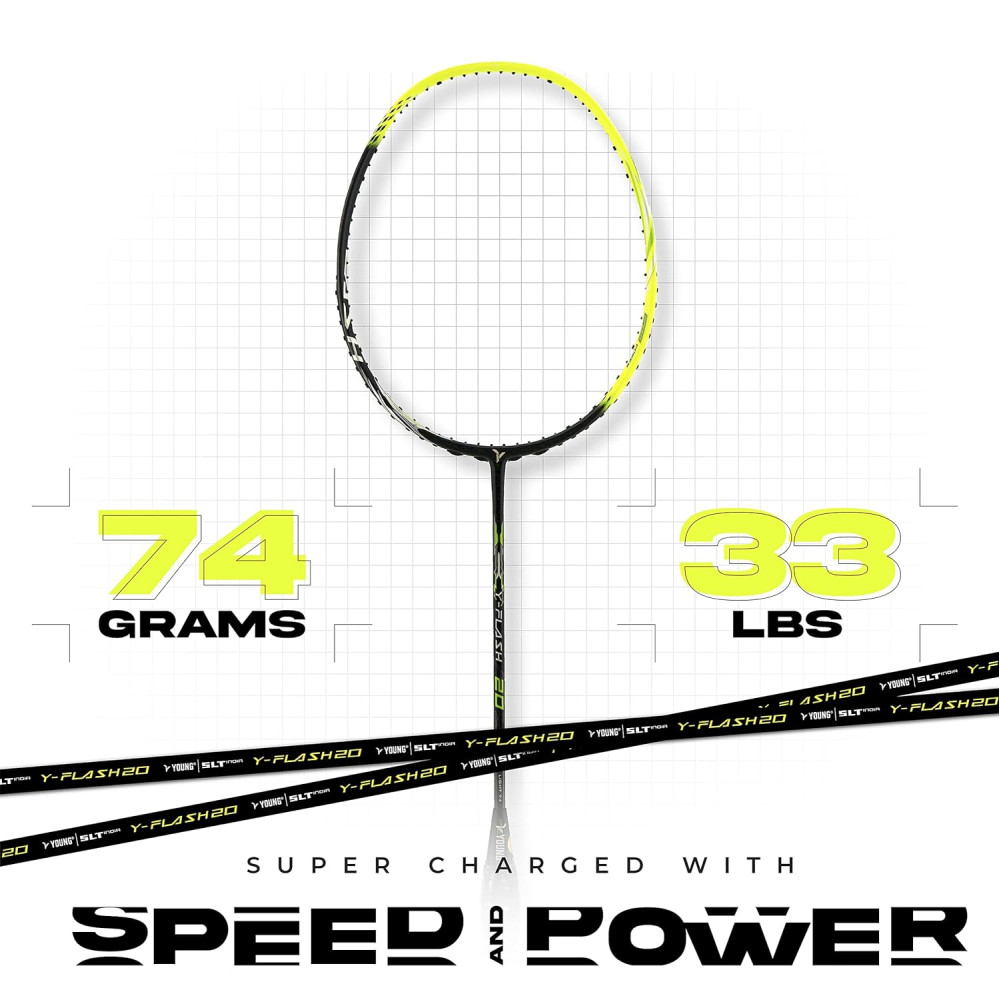 Young Y Flash 20 (74g, 40T Japanese Graphite) Advanced Unstrung Badminton Racquet (Black Green) Young Y Flash 20 (74g, 40T Japanese Graphite) Advanced Unstrung Badminton Racquet (Black Green)