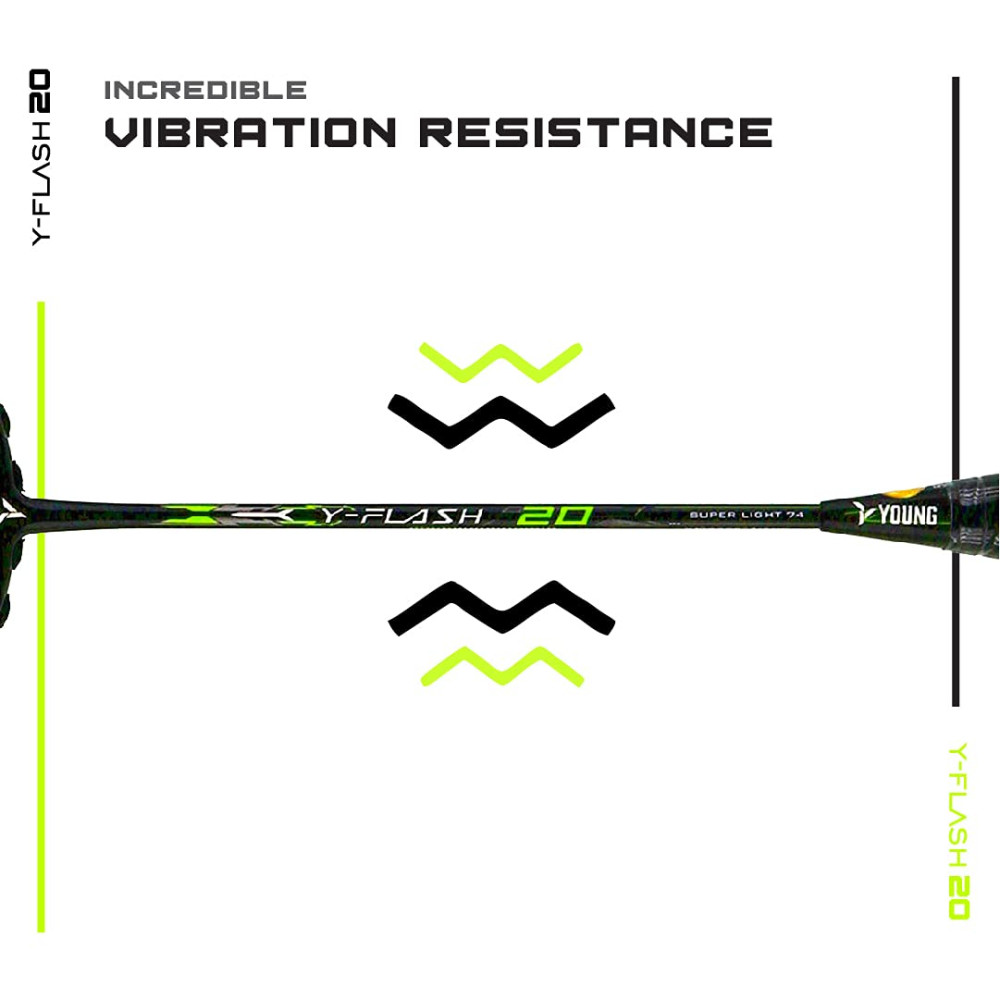 Young Y Flash 20 (74g, 40T Japanese Graphite) Advanced Unstrung Badminton Racquet (Black Green) Young Y Flash 20 (74g, 40T Japanese Graphite) Advanced Unstrung Badminton Racquet (Black Green)