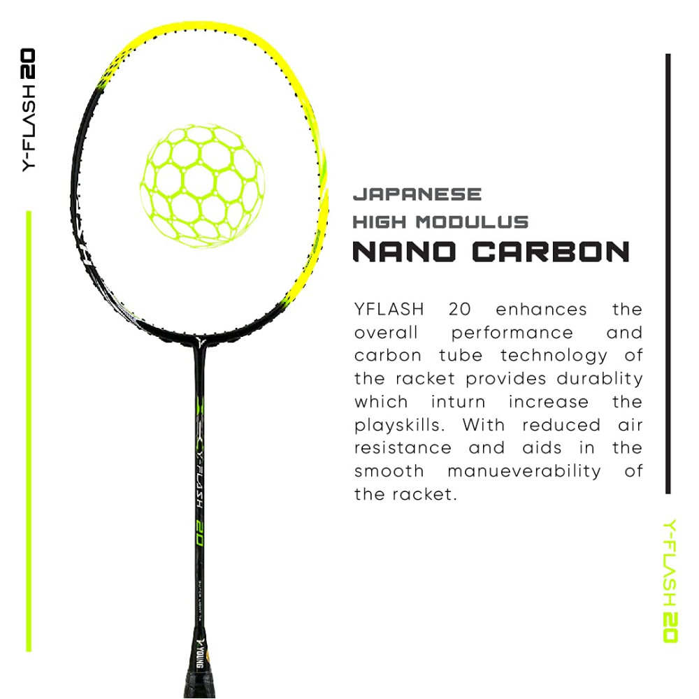 Young Y Flash 20 (74g, 40T Japanese Graphite) Advanced Unstrung Badminton Racquet (Black Green) Young Y Flash 20 (74g, 40T Japanese Graphite) Advanced Unstrung Badminton Racquet (Black Green)