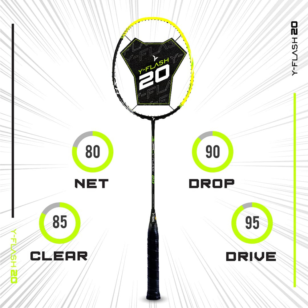 Young Y Flash 20 (74g, 40T Japanese Graphite) Advanced Unstrung Badminton Racquet (Black Green) Young Y Flash 20 (74g, 40T Japanese Graphite) Advanced Unstrung Badminton Racquet (Black Green)