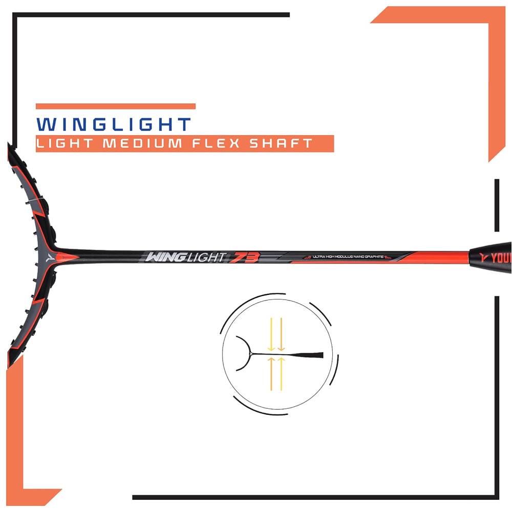 Young Wing Light 73 Black Orange Badminton Racket + R2 Badminton Kitbag Combo Young Wing Light 73 Black Orange Badminton Racket + R2 Badminton Kitbag Combo