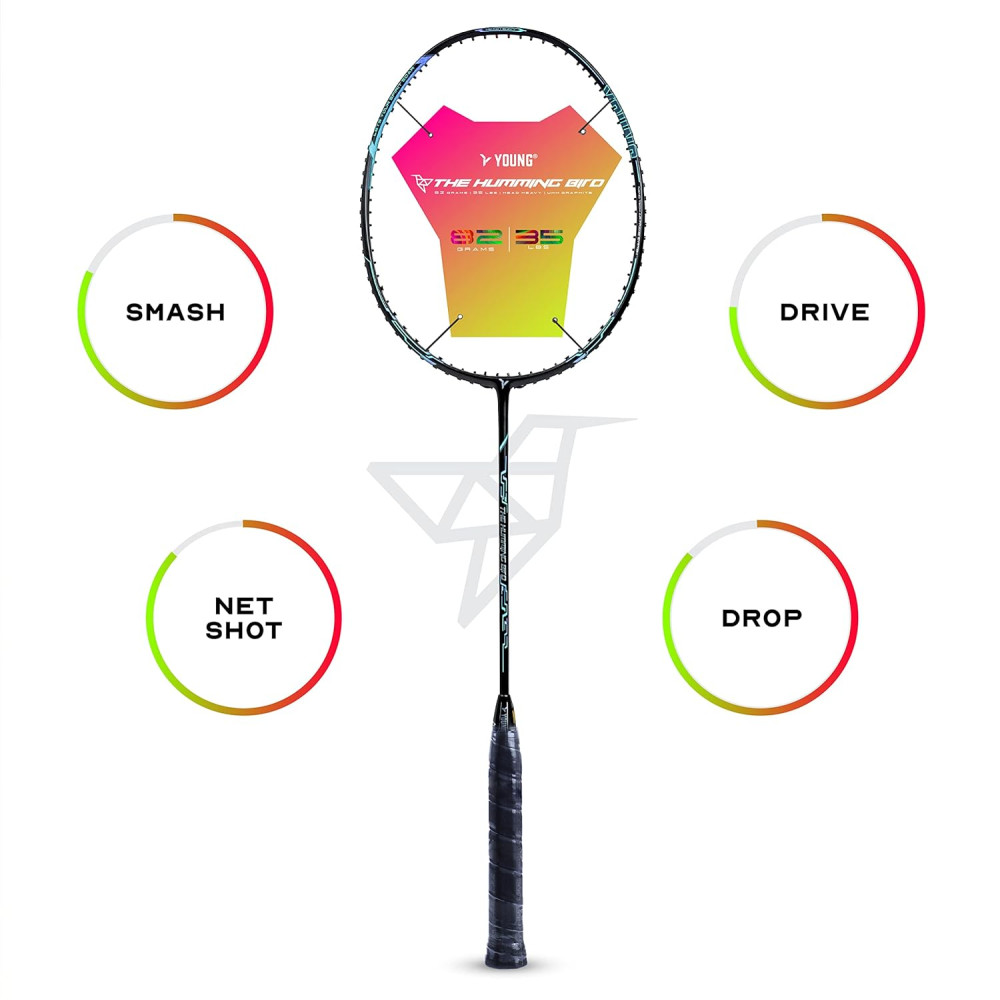 Young The Humming Bird Black Blue Green Badminton Racket + R2 Black Gold Kitbag Combo Young The Humming Bird Black Blue Green Badminton Racket + R2 Black Gold Kitbag Combo