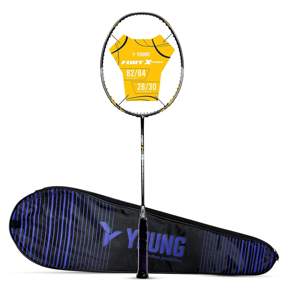 Young Fury X Power (Full Graphite, 30 LBS) Unstrung Badminton Racquet with Full Cover (Black Gold) Young Fury X Power (Full Graphite, 30 LBS) Unstrung Badminton Racquet with Full Cover (Black Gold)