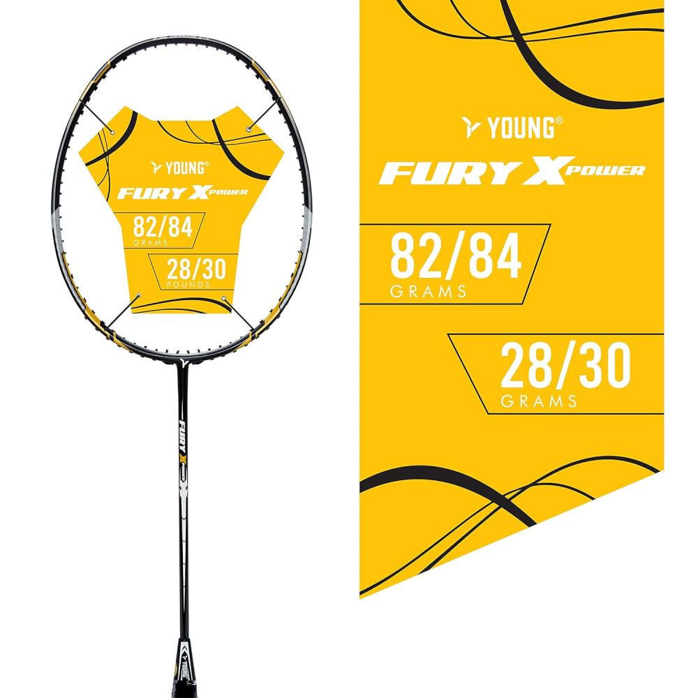 Young Fury X Power (Full Graphite, 30 LBS) Unstrung Badminton Racquet with Full Cover (Black Gold) Young Fury X Power (Full Graphite, 30 LBS) Unstrung Badminton Racquet with Full Cover (Black Gold)