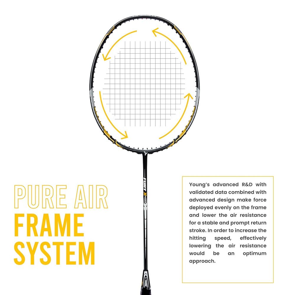 Young Fury X Power (Full Graphite, 30 LBS) Unstrung Badminton Racquet with Full Cover (Black Gold) Young Fury X Power (Full Graphite, 30 LBS) Unstrung Badminton Racquet with Full Cover (Black Gold)