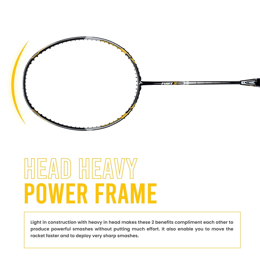 Young Fury X Power (Full Graphite, 30 LBS) Unstrung Badminton Racquet with Full Cover (Black Gold) Young Fury X Power (Full Graphite, 30 LBS) Unstrung Badminton Racquet with Full Cover (Black Gold)