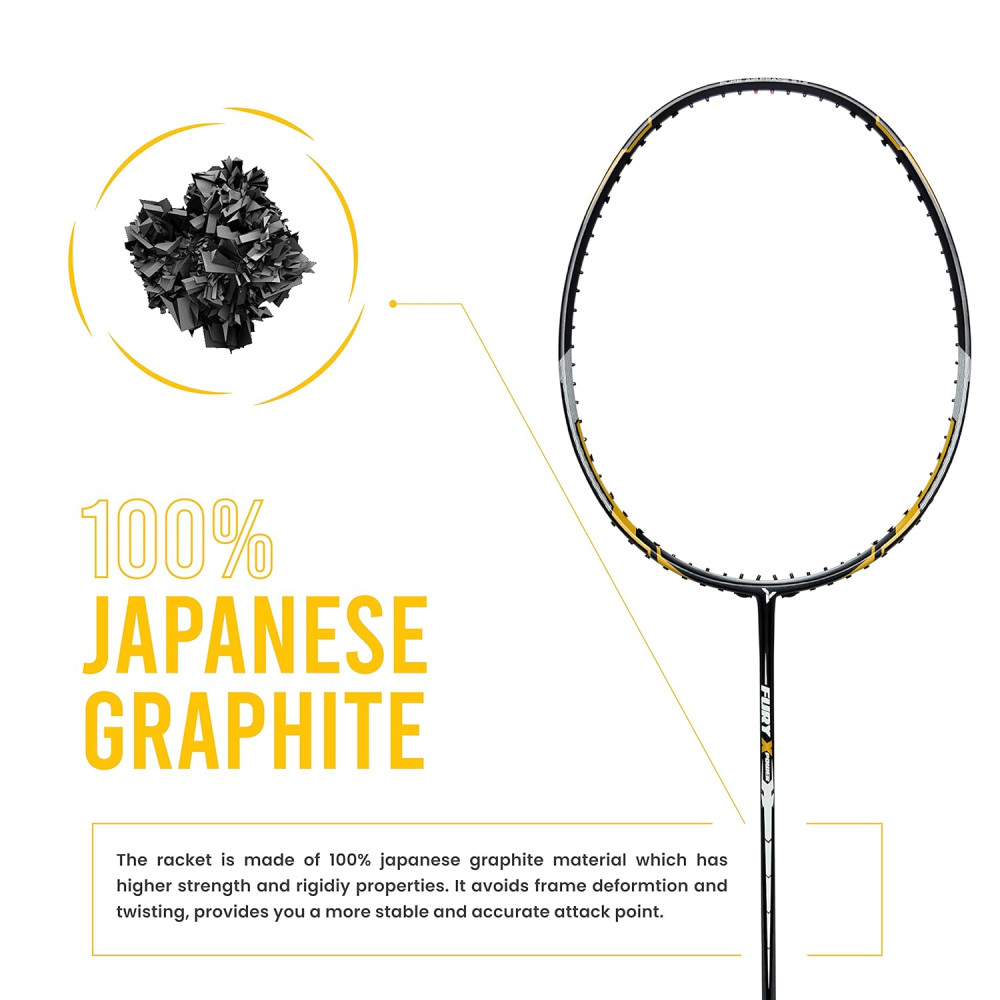 Young Fury X Power (Full Graphite, 30 LBS) Unstrung Badminton Racquet with Full Cover (Black Gold) Young Fury X Power (Full Graphite, 30 LBS) Unstrung Badminton Racquet with Full Cover (Black Gold)