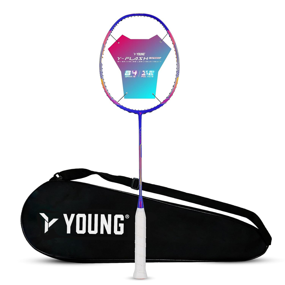 Young Y Flash iSpeed (30T Top Grade Japanese Graphite, 32LBS) Aero Hexa Frame, Head Heavy Badminton Racket with Customization and Full Cover (White Blue) Young Y Flash iSpeed (30T Top Grade Japanese Graphite, 32LBS) Aero Hexa Frame, Head Heavy Badminton Racket with Customization and Full Cover (White Blue)