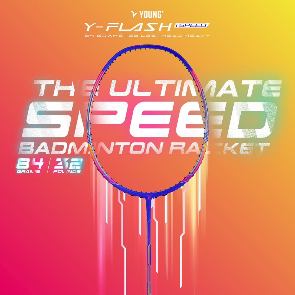 Young Y Flash iSpeed (30T Top Grade Japanese Graphite, 32LBS) Aero Hexa Frame, Head Heavy Badminton Racket with Customization and Full Cover (White Blue) Young Y Flash iSpeed (30T Top Grade Japanese Graphite, 32LBS) Aero Hexa Frame, Head Heavy Badminton Racket with Customization and Full Cover (White Blue)