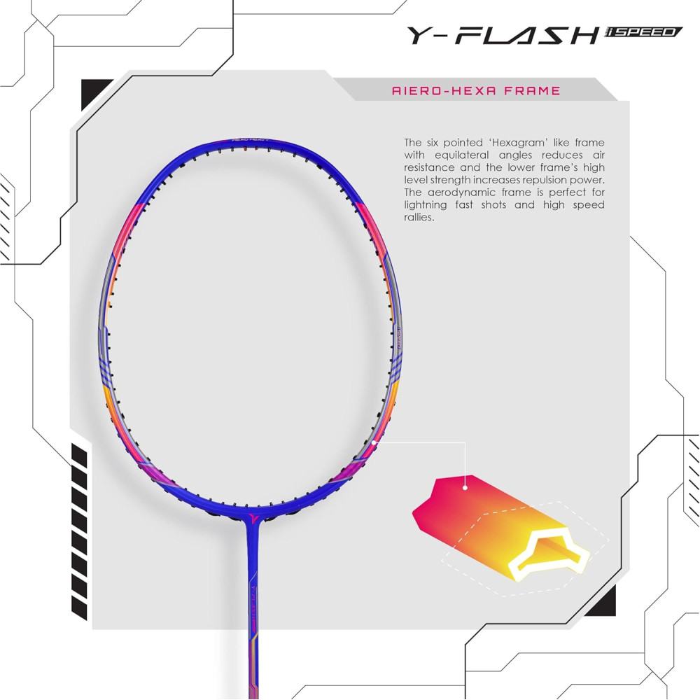 Young Y Flash iSpeed (30T Top Grade Japanese Graphite, 32LBS) Aero Hexa Frame, Head Heavy Badminton Racket with Customization and Full Cover (White Blue) Young Y Flash iSpeed (30T Top Grade Japanese Graphite, 32LBS) Aero Hexa Frame, Head Heavy Badminton Racket with Customization and Full Cover (White Blue)