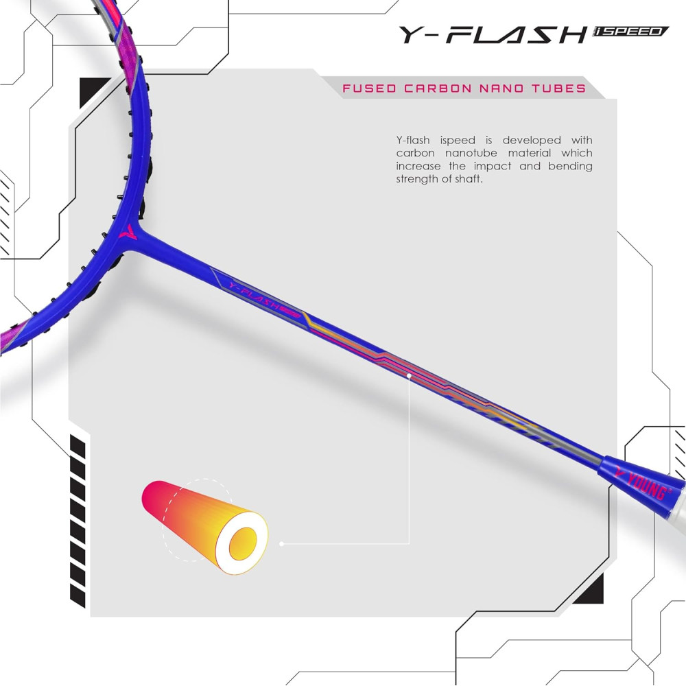Young Y Flash iSpeed (30T Top Grade Japanese Graphite, 32LBS) Aero Hexa Frame, Head Heavy Badminton Racket with Customization and Full Cover (White Blue) Young Y Flash iSpeed (30T Top Grade Japanese Graphite, 32LBS) Aero Hexa Frame, Head Heavy Badminton Racket with Customization and Full Cover (White Blue)