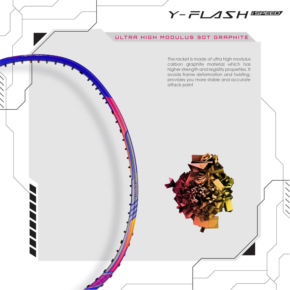 Young Y Flash iSpeed (30T Top Grade Japanese Graphite, 32LBS) Aero Hexa Frame, Head Heavy Badminton Racket with Customization and Full Cover (White Blue) Young Y Flash iSpeed (30T Top Grade Japanese Graphite, 32LBS) Aero Hexa Frame, Head Heavy Badminton Racket with Customization and Full Cover (White Blue)