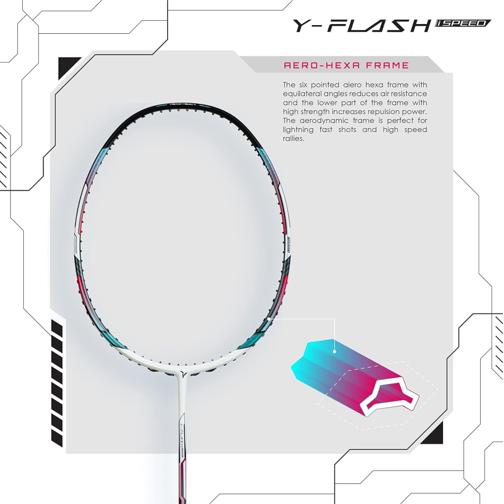 Young Y Flash iSpeed (30T Top Grade Japanese Graphite, 32LBS) Aero Hexa Frame, Head Heavy Badminton Racket with Customization and Full Cover (White Blue) Young Y Flash iSpeed (30T Top Grade Japanese Graphite, 32LBS) Aero Hexa Frame, Head Heavy Badminton Racket with Customization and Full Cover (White Blue)