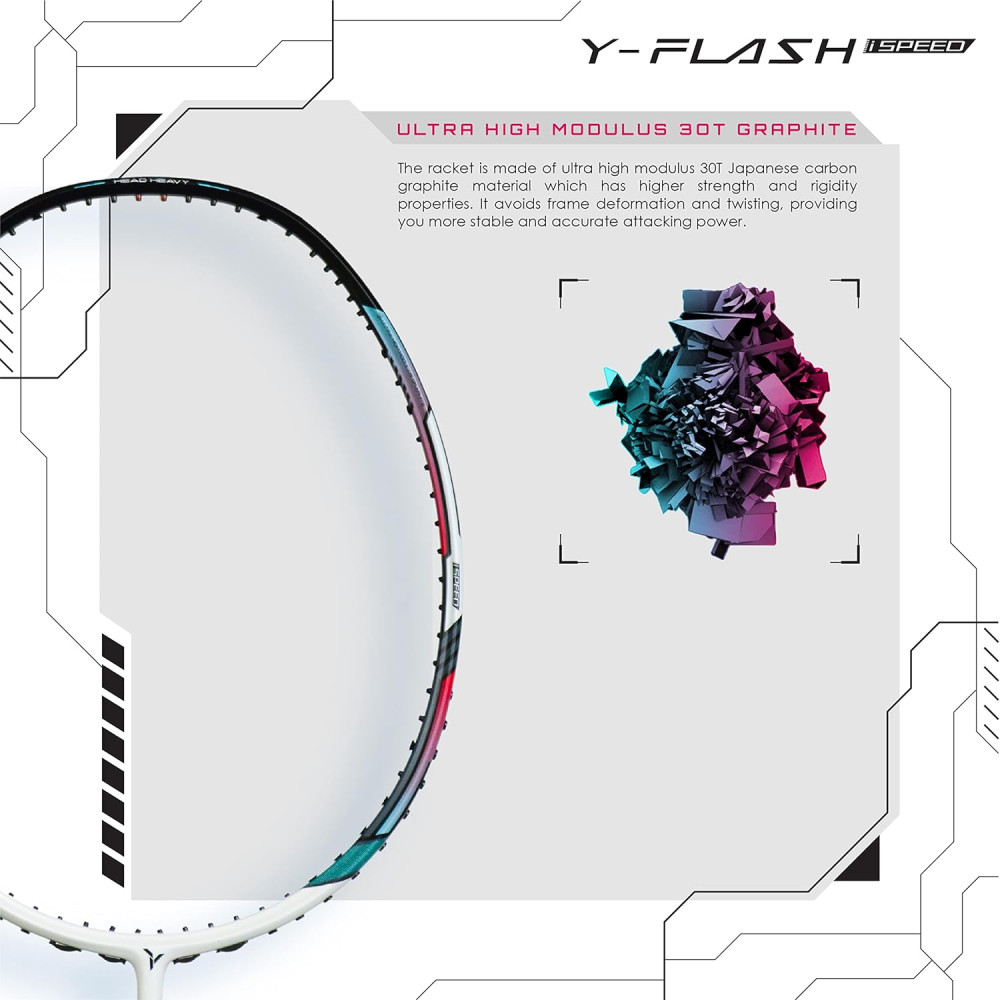 Young Y Flash iSpeed (30T Top Grade Japanese Graphite, 32LBS) Aero Hexa Frame, Head Heavy Badminton Racket with Customization and Full Cover (White Blue) Young Y Flash iSpeed (30T Top Grade Japanese Graphite, 32LBS) Aero Hexa Frame, Head Heavy Badminton Racket with Customization and Full Cover (White Blue)