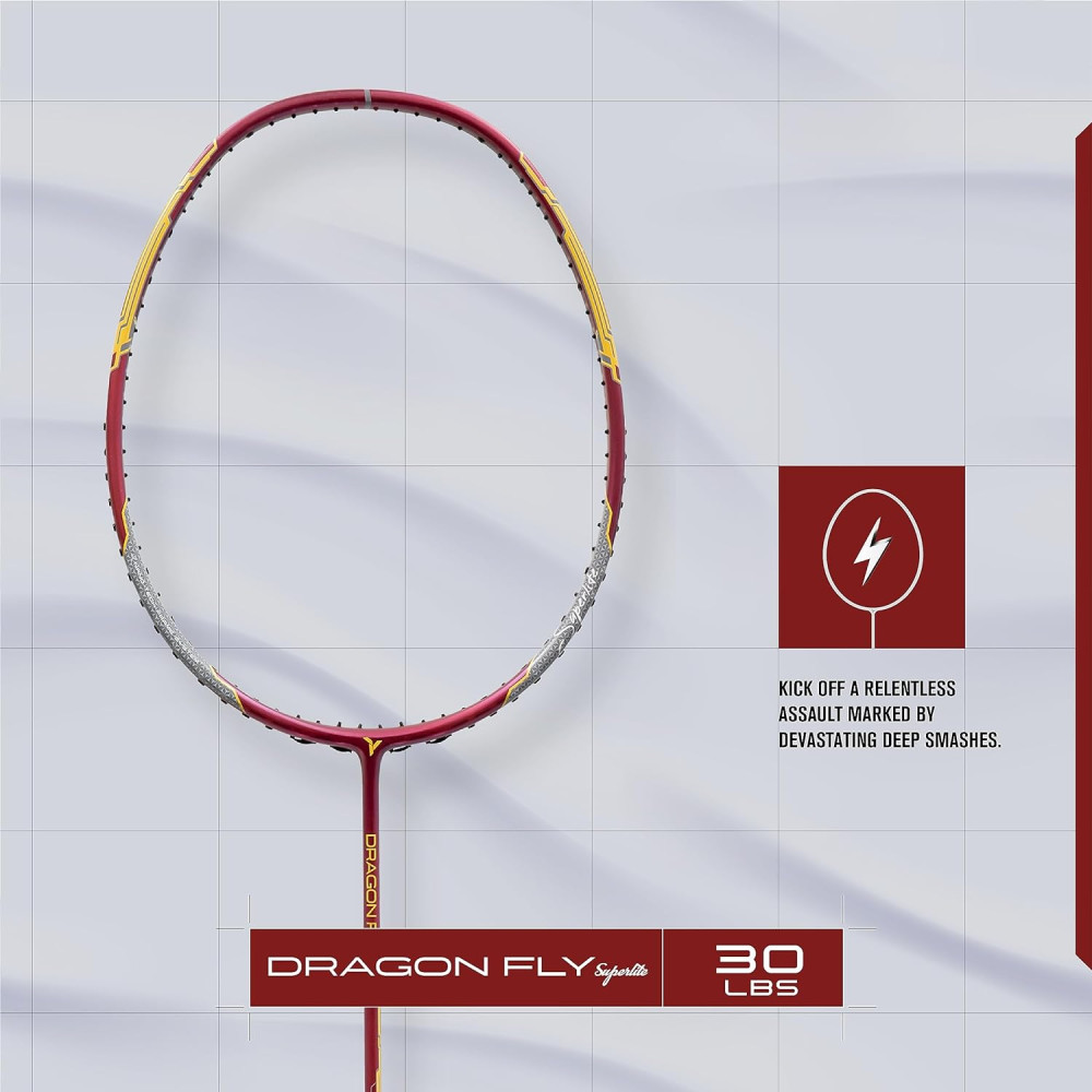 Young Dragonfly Superlite (72g, Hyper-Light) 30 LBS | UHM Japanese Carbon Fibre | Lightweight & Super-Speed | Head Heavy Graphite Badminton Racket with Customization and Full Cover (White)