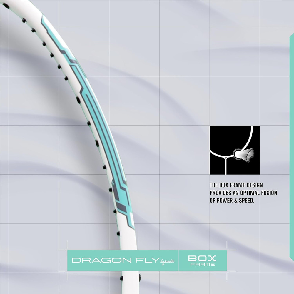 Young Dragonfly Superlite (72g, Hyper-Light) 30 LBS | UHM Japanese Carbon Fibre | Lightweight & Super-Speed | Head Heavy Graphite Badminton Racket with Customization and Full Cover (White)