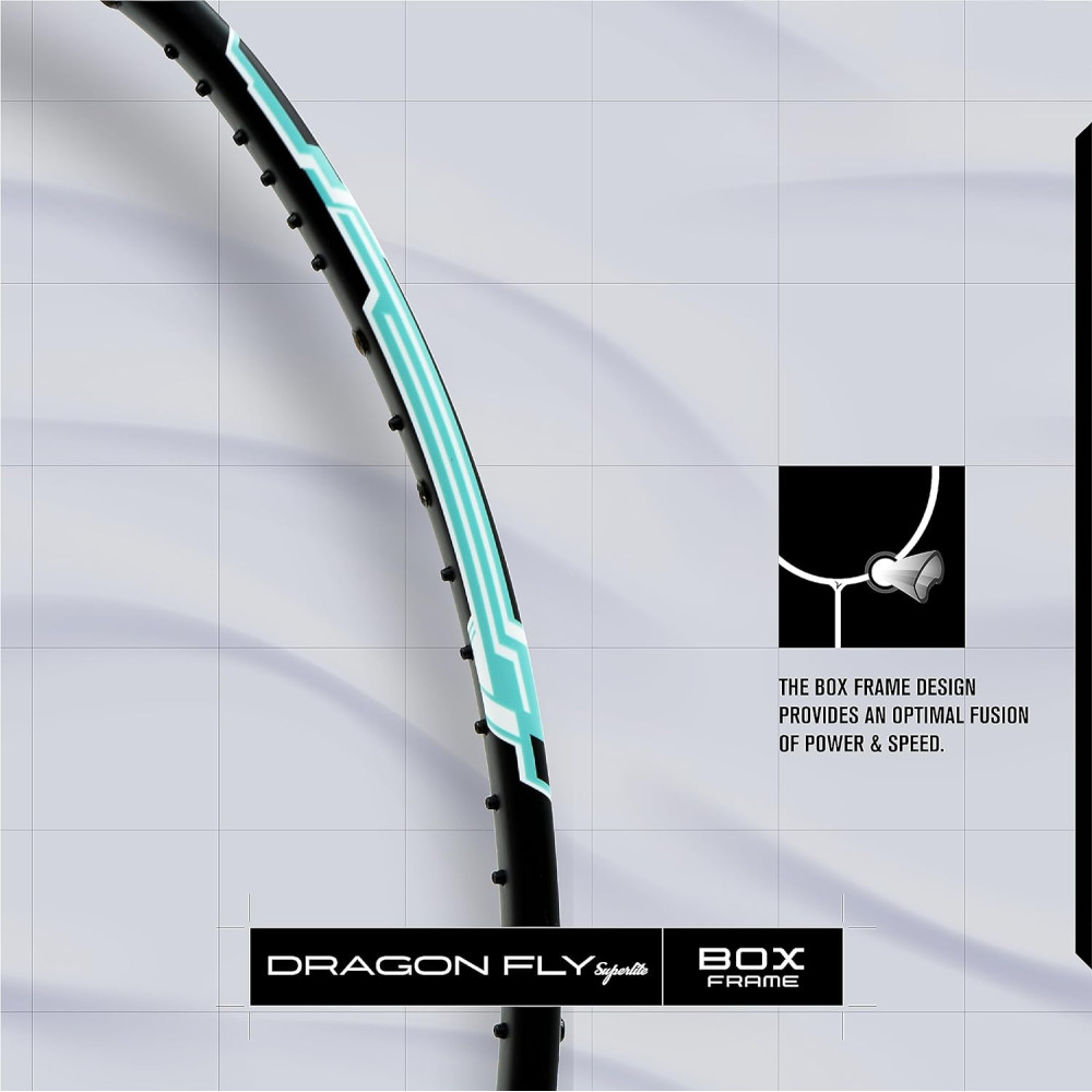 Young Dragonfly Superlite (72g, Hyper-Light) 30 LBS | UHM Japanese Carbon Fibre | Lightweight & Super-Speed | Head Heavy Graphite Badminton Racket with Customization and Full Cover (White)