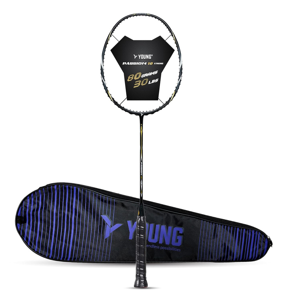 Young Passion 18 Xtreme (High Modulus Graphite, 30 LBS) Unstrung Badminton Racquet with Full Cover (Black Gold) Young Passion 18 Xtreme (High Modulus Graphite, 30 LBS) Unstrung Badminton Racquet with Full Cover (Black Gold)