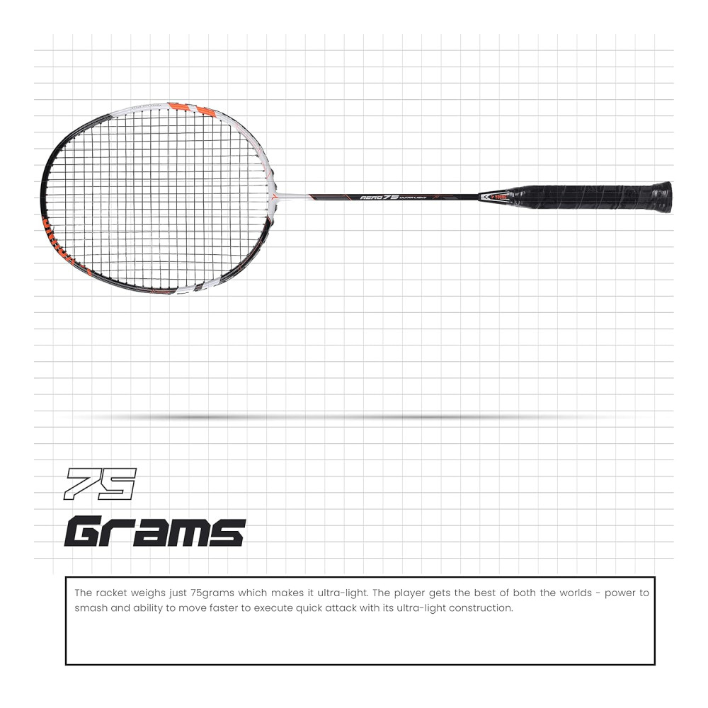 Young Aero 75 Ultra Light (75g, Pro-Grade) Strung Badminton Racket with Free Cover - Ultra Graphite Uni-Body Construction