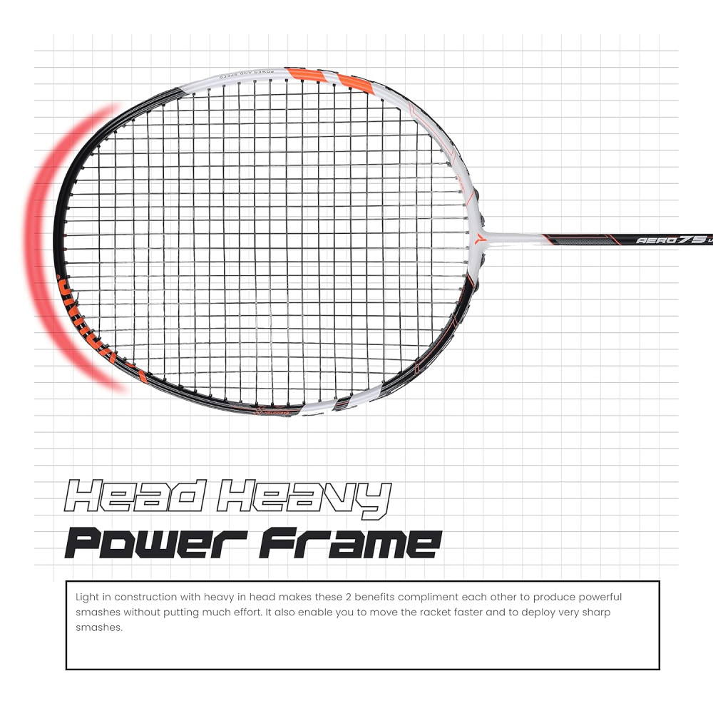 Young Aero 75 Ultra Light (75g, Pro-Grade) Strung Badminton Racket with Free Cover - Ultra Graphite Uni-Body Construction