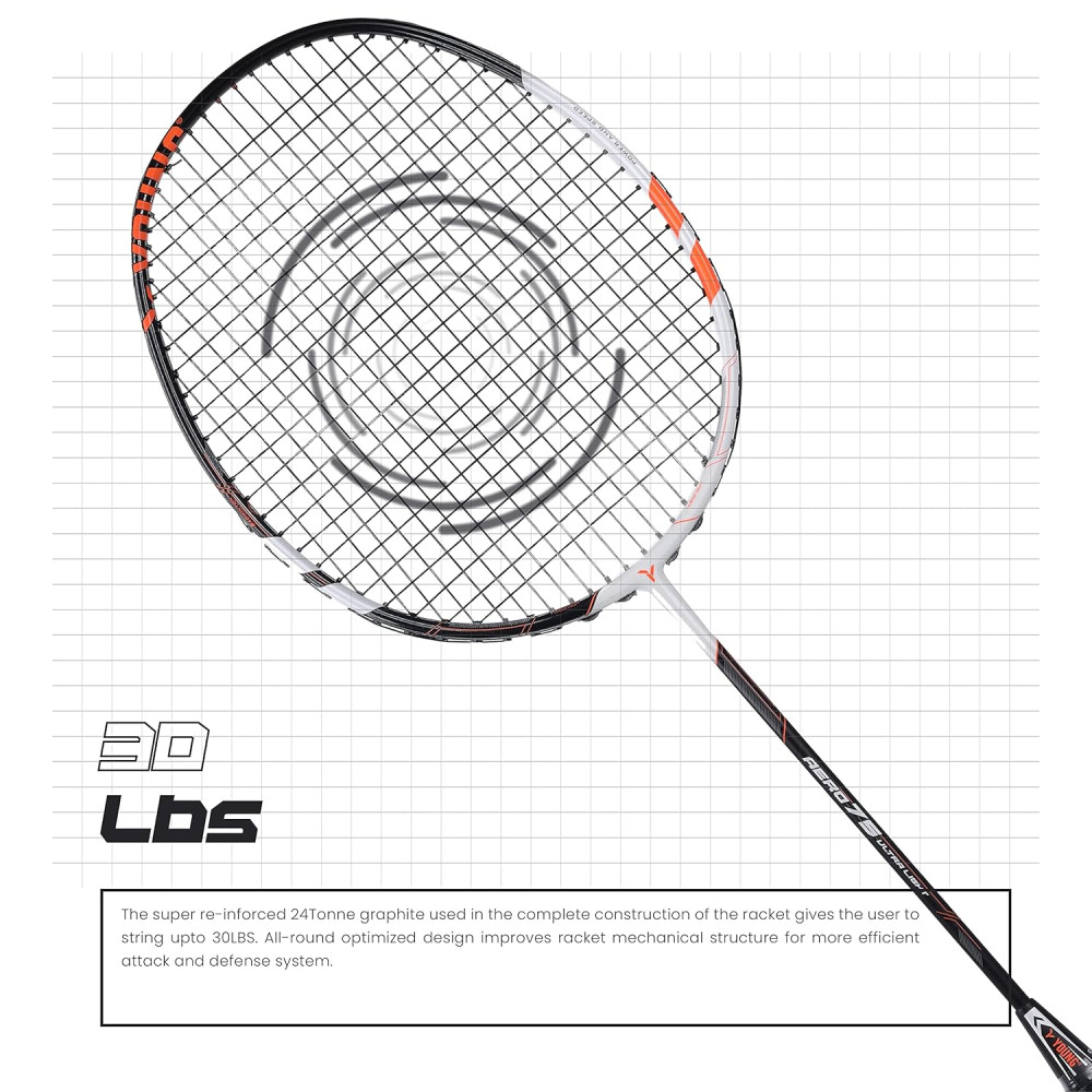 Young Aero 75 Ultra Light (75g, Pro-Grade) Strung Badminton Racket with Free Cover - Ultra Graphite Uni-Body Construction