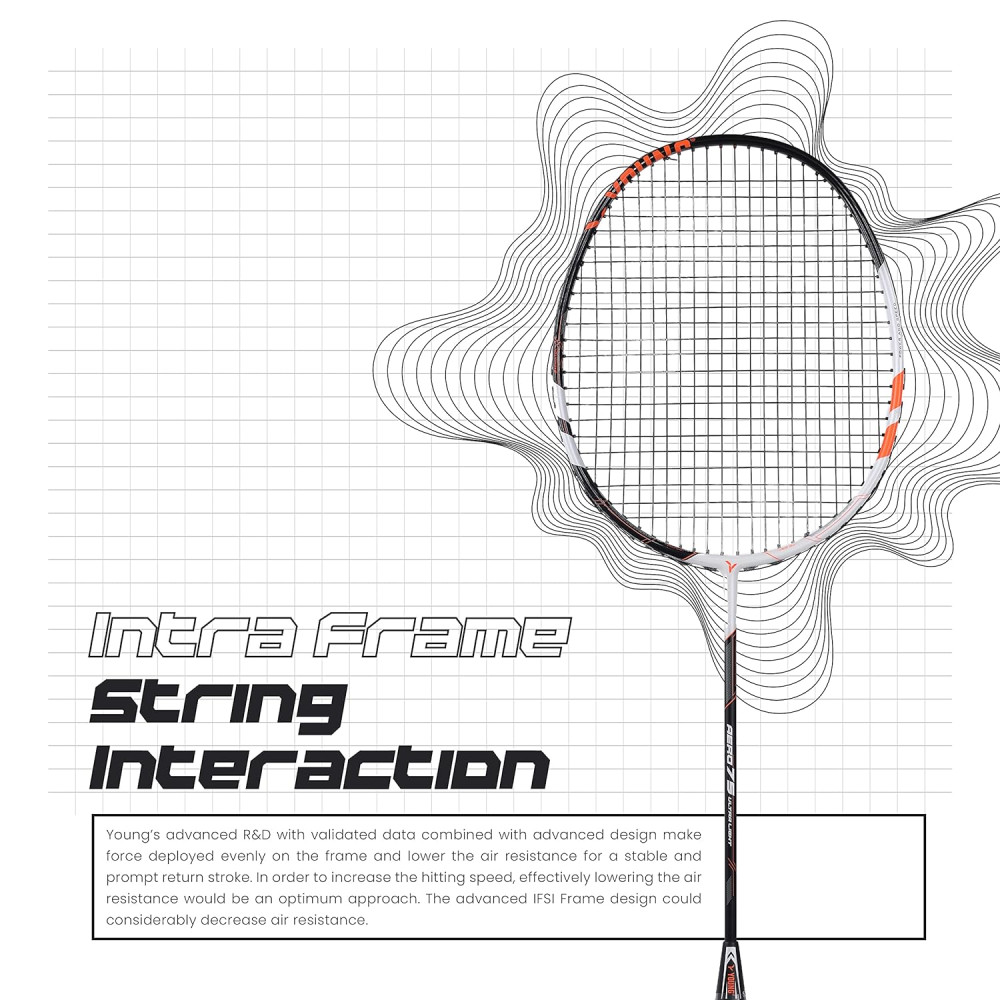 Young Aero 75 Ultra Light (75g, Pro-Grade) Strung Badminton Racket with Free Cover - Ultra Graphite Uni-Body Construction