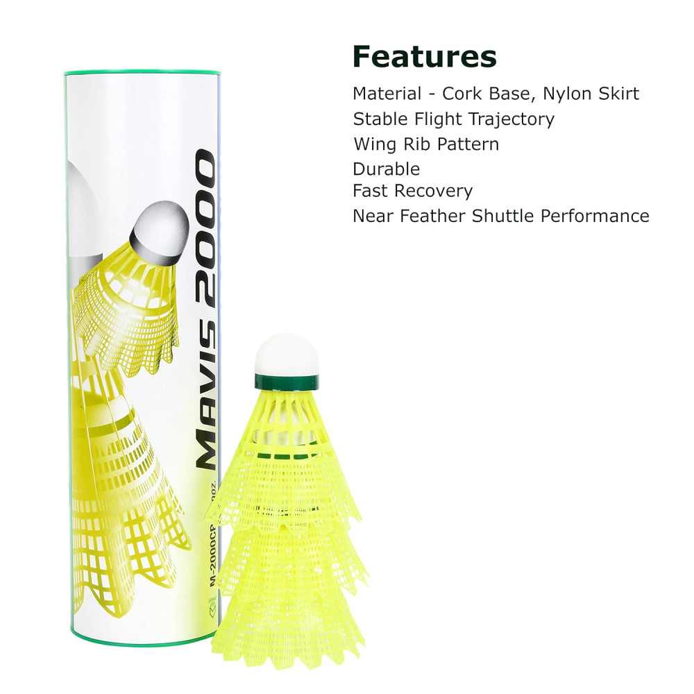 Yonex Mavis 2000 Green Cap Nylon Shuttlecock, Pack of 6 - Made in Japan