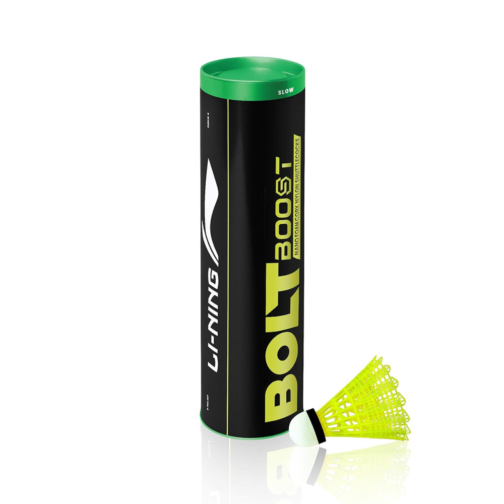 Li-Ning Bolt Boost Nylon Badminton Shuttlecocks (Yellow, Slow Speed) | High Quality | Synthetic Cork
