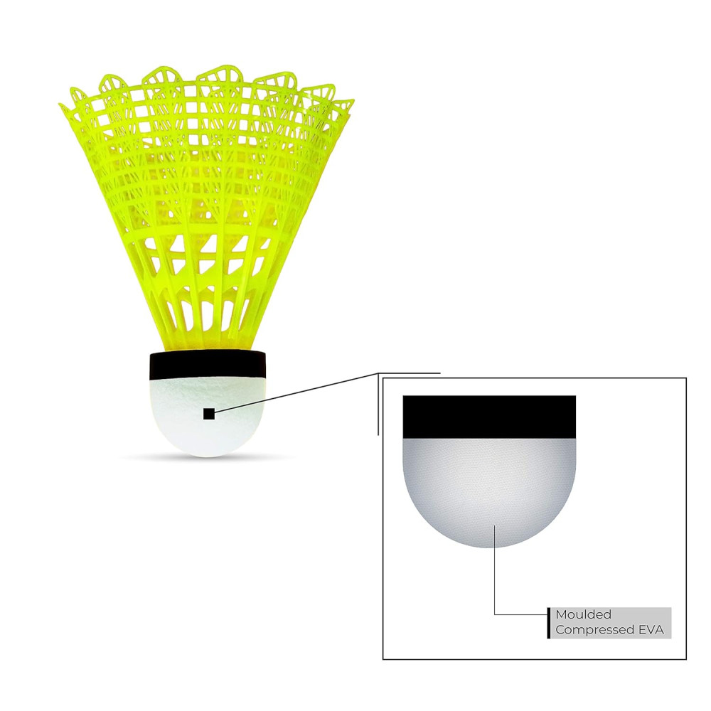 Li-Ning Bolt Boost Nylon Badminton Shuttlecocks (Yellow, Slow Speed) | High Quality | Synthetic Cork