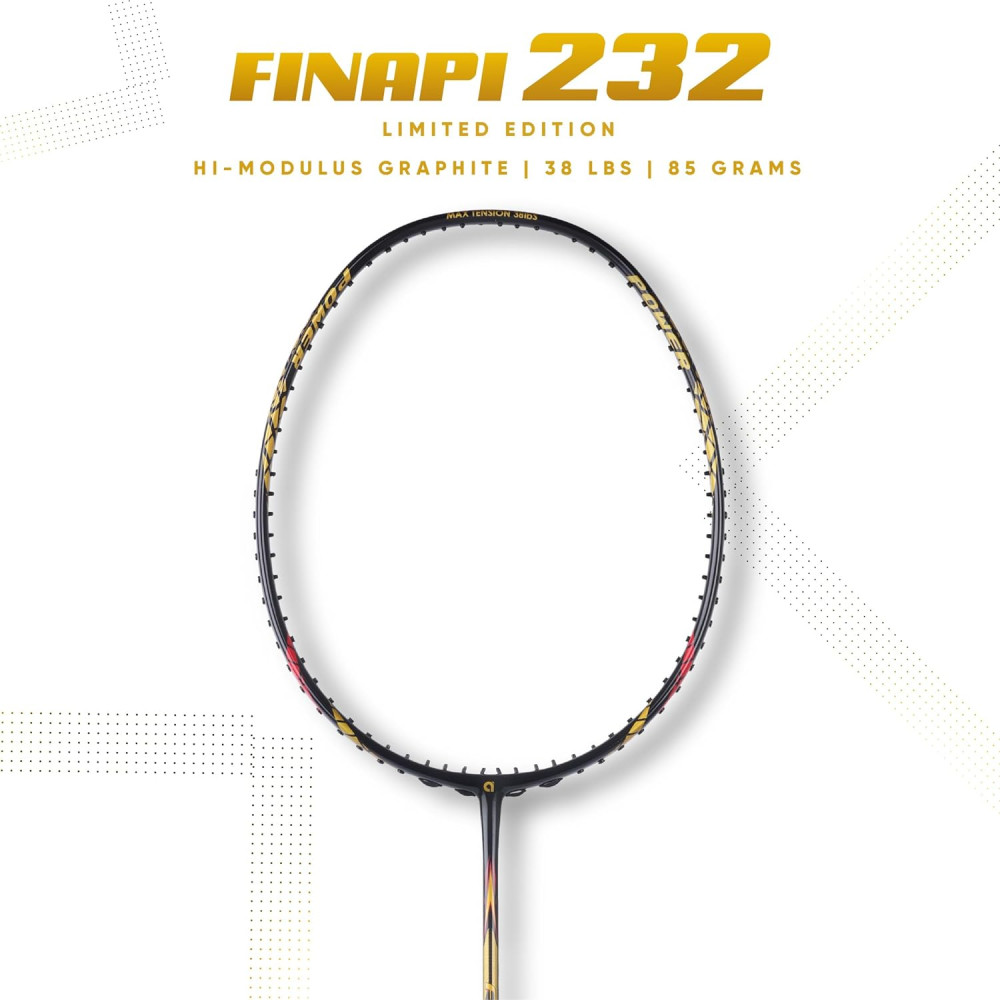 Apacs Finapi 232 Limited Edition (38 LBS Mega Tension) Made in Vietnam | Japanese Graphite Unstrung Badminton Racket (Black Red Gold)