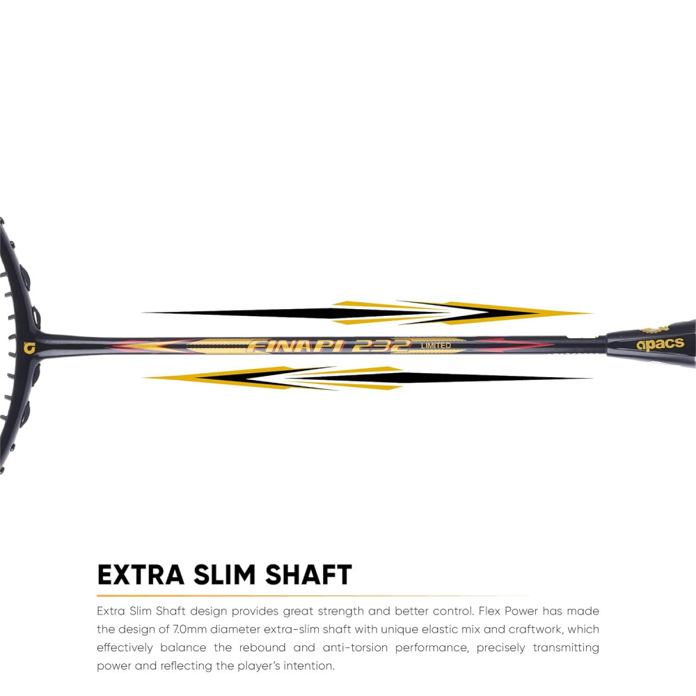 Apacs Finapi 232 Limited Edition (38 LBS Mega Tension) Made in Vietnam | Japanese Graphite Unstrung Badminton Racket (Black Red Gold)
