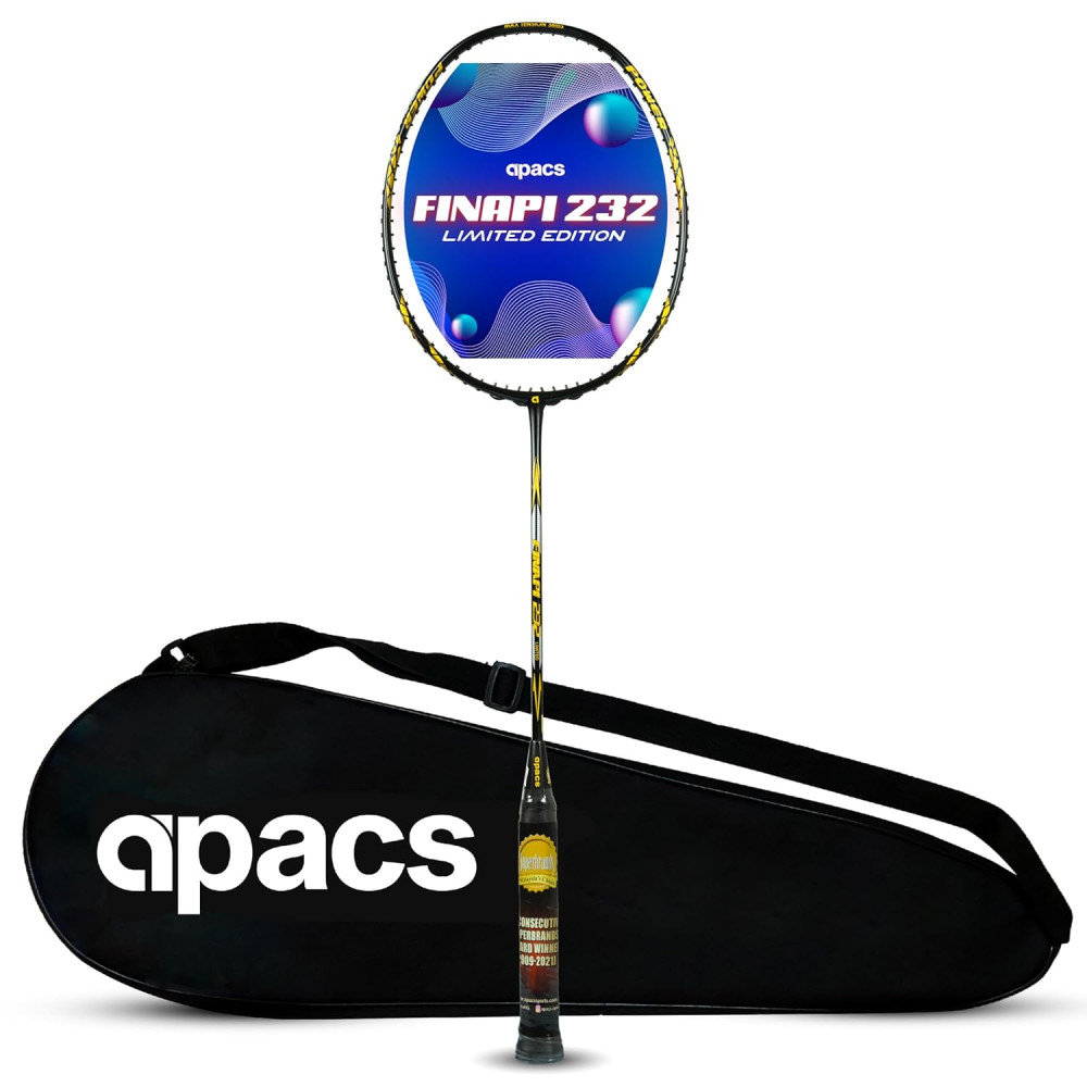 Apacs Finapi 232 Limited Edition (38 LBS Mega Tension) Made in Vietnam | Japanese Graphite Unstrung Badminton Racket (Black Red Gold)
