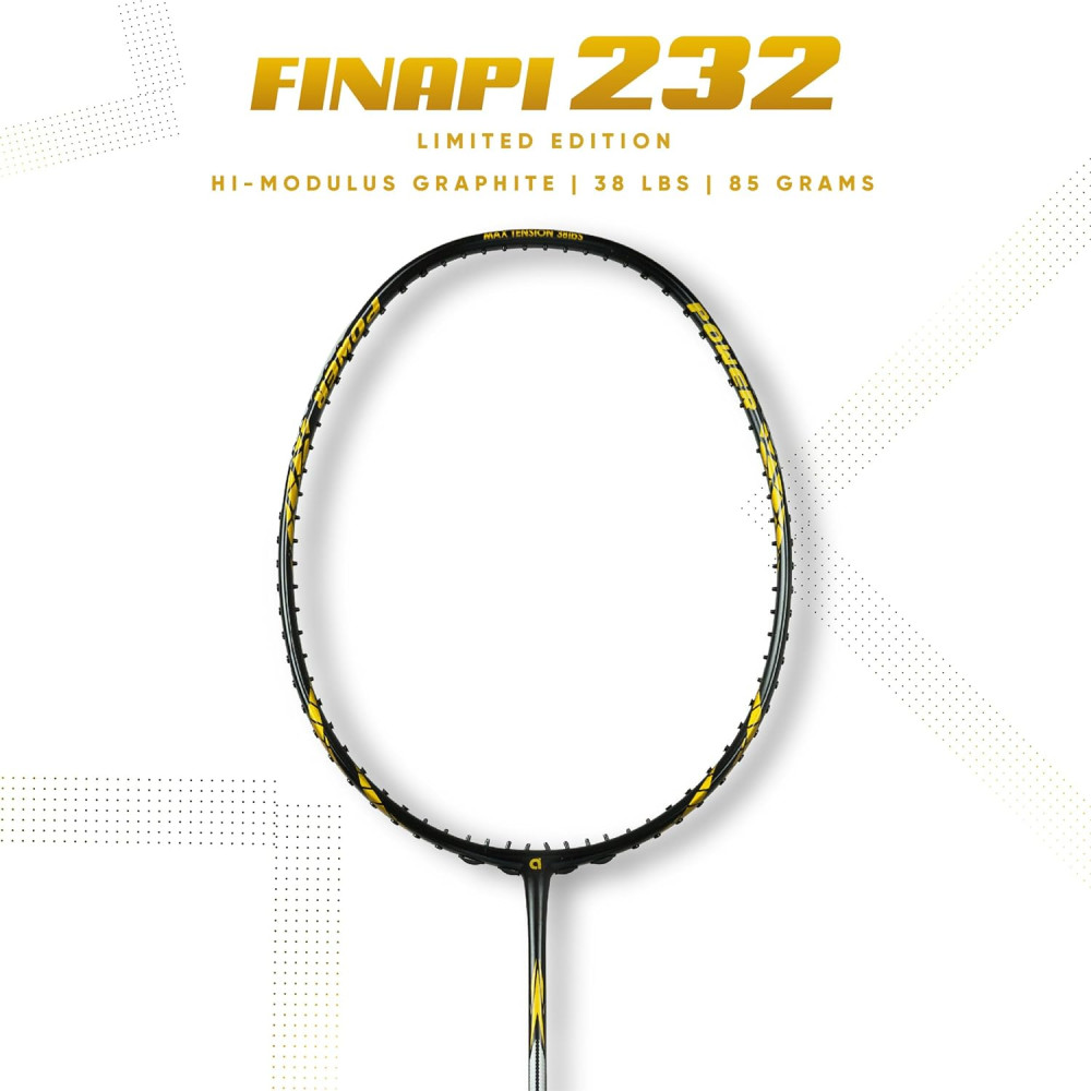 Apacs Finapi 232 Limited Edition (38 LBS Mega Tension) Made in Vietnam | Japanese Graphite Unstrung Badminton Racket (Black Red Gold)