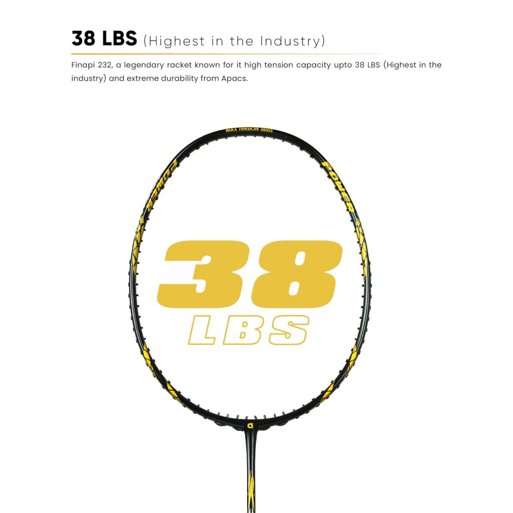 Apacs Finapi 232 Limited Edition (38 LBS Mega Tension) Made in Vietnam | Japanese Graphite Unstrung Badminton Racket (Black Red Gold)