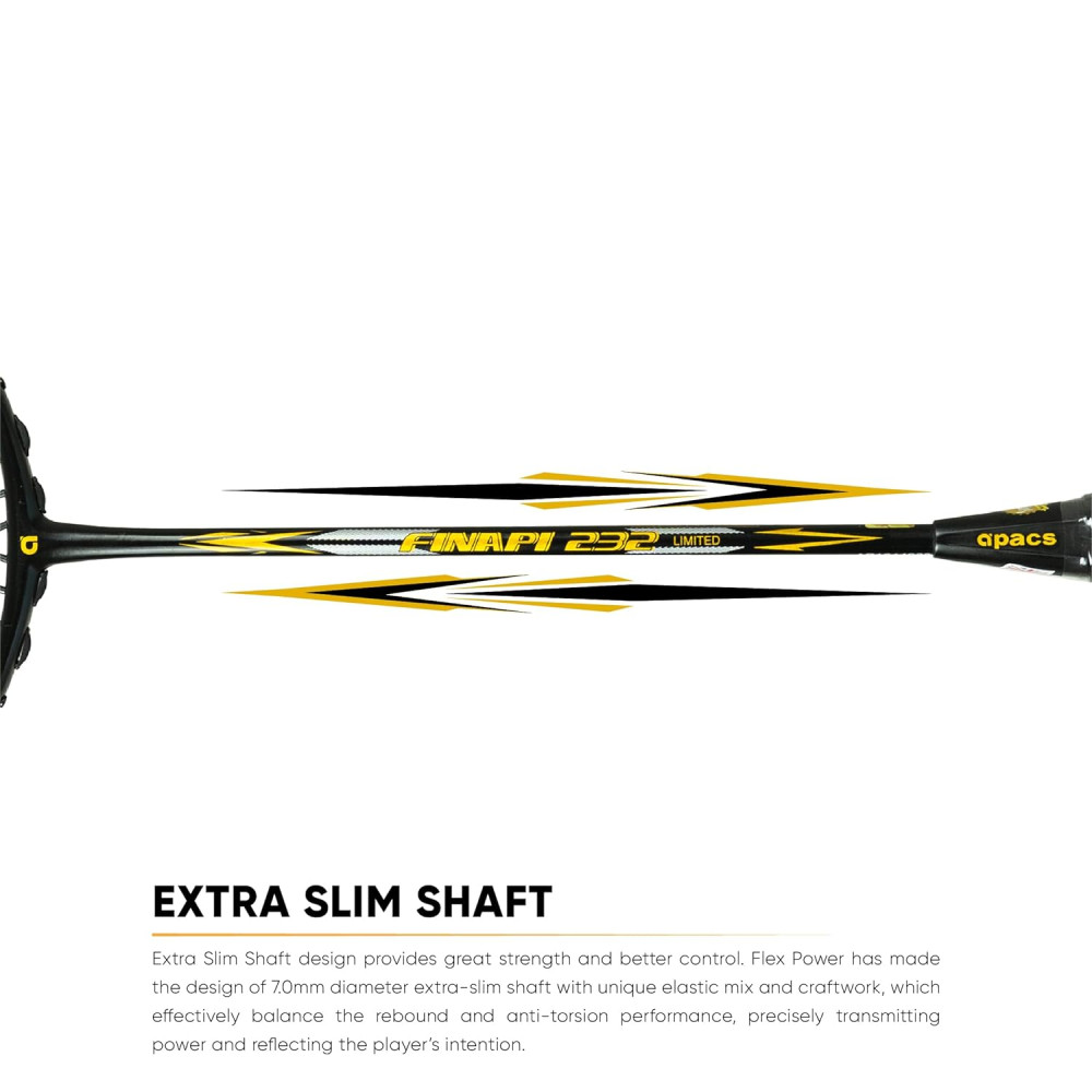 Apacs Finapi 232 Limited Edition (38 LBS Mega Tension) Made in Vietnam | Japanese Graphite Unstrung Badminton Racket (Black Red Gold)