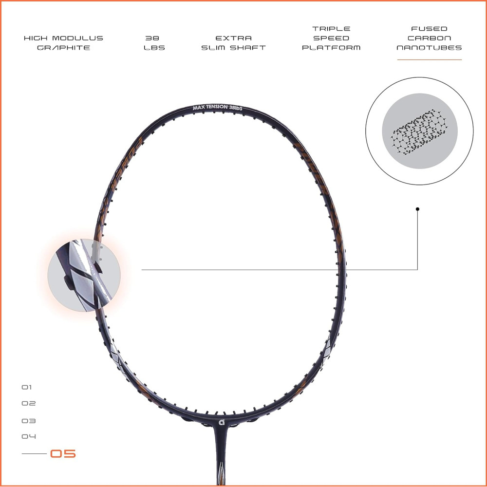 Apacs Finapi 232 (Unstrung, 38 LBS Max Tension) Made in Vietnam | 100% Japanese Graphite | High Modulus | High Power Badminton Racket with Free Full Cover | G1-4 1/4 inches (Black)