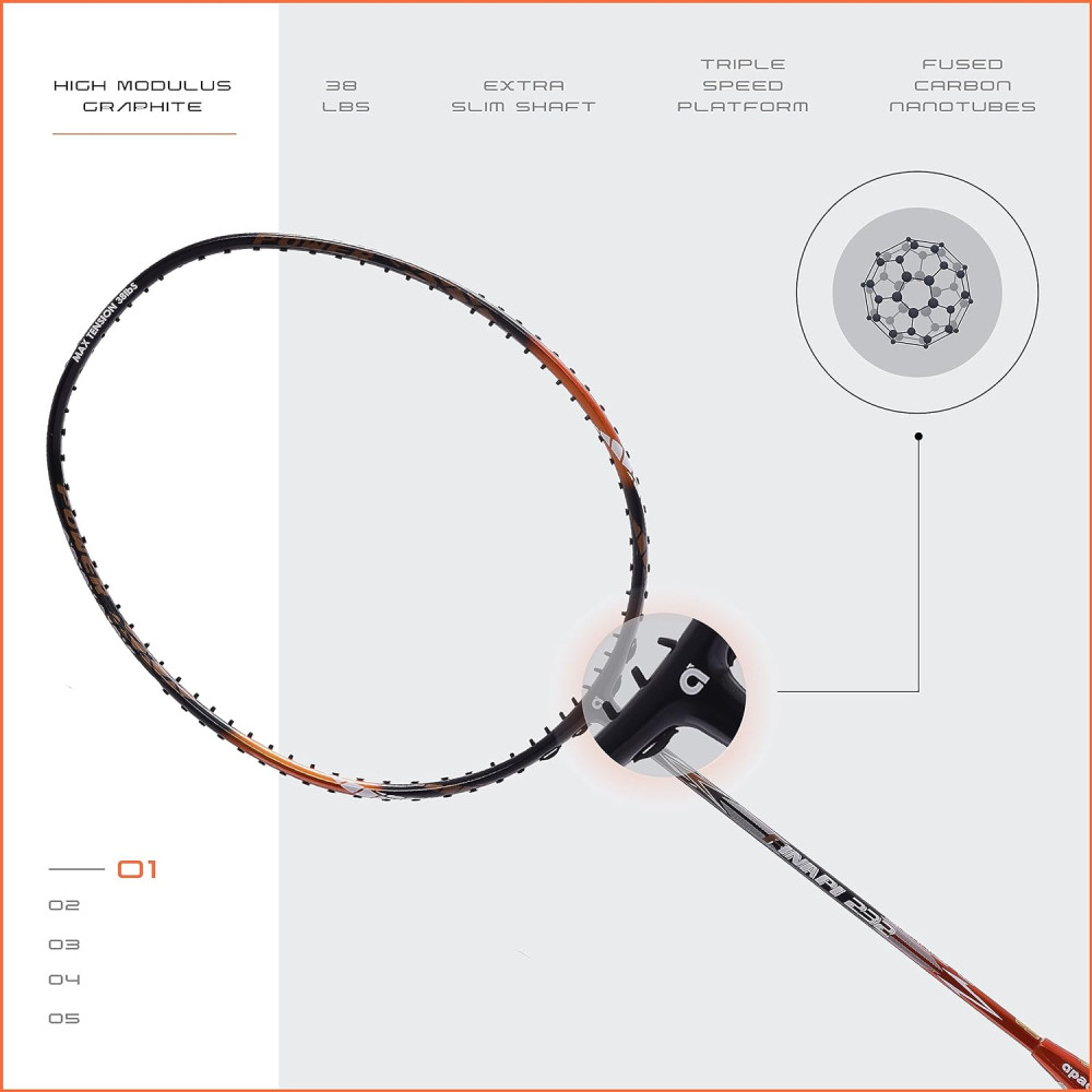 Apacs Finapi 232 (Unstrung, 38 LBS Max Tension) Made in Vietnam | 100% Japanese Graphite | High Modulus | High Power Badminton Racket with Free Full Cover | G1-4 1/4 inches (Black)
