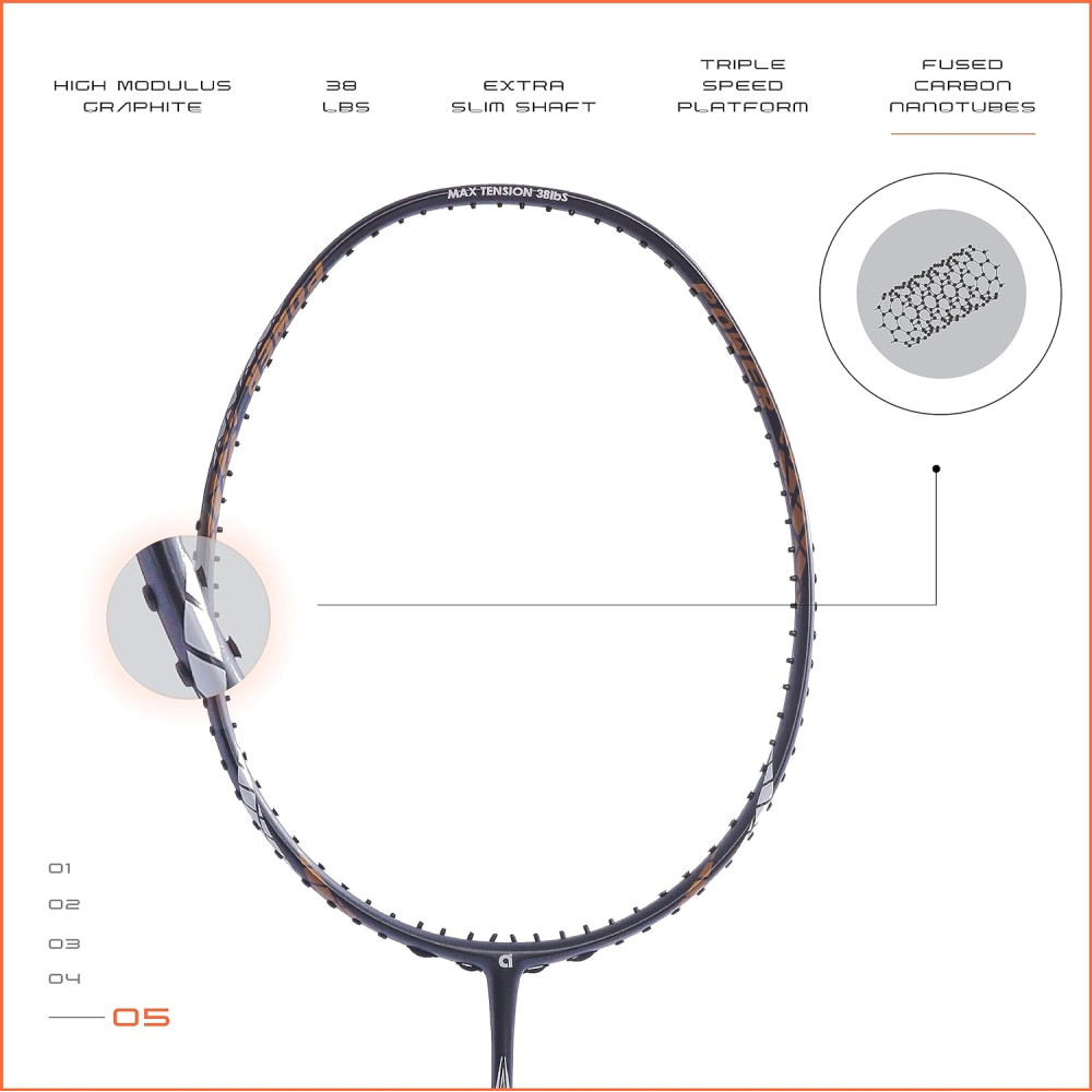 Apacs Finapi 232 (Unstrung, 38 LBS Max Tension) Made in Vietnam | 100% Japanese Graphite | High Modulus | High Power Badminton Racket with Free Full Cover | G1-4 1/4 inches (Black)