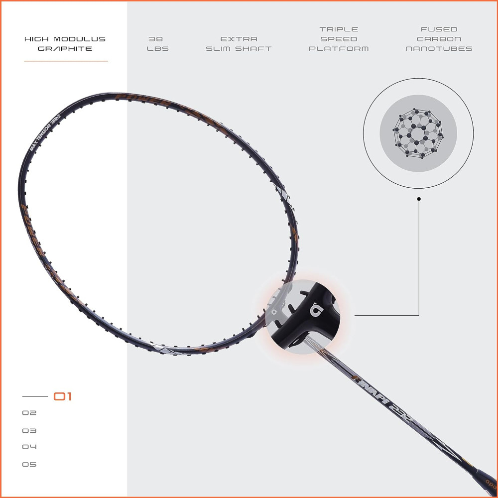 Apacs Finapi 232 (Unstrung, 38 LBS Max Tension) Made in Vietnam | 100% Japanese Graphite | High Modulus | High Power Badminton Racket with Free Full Cover | G1-4 1/4 inches (Black)