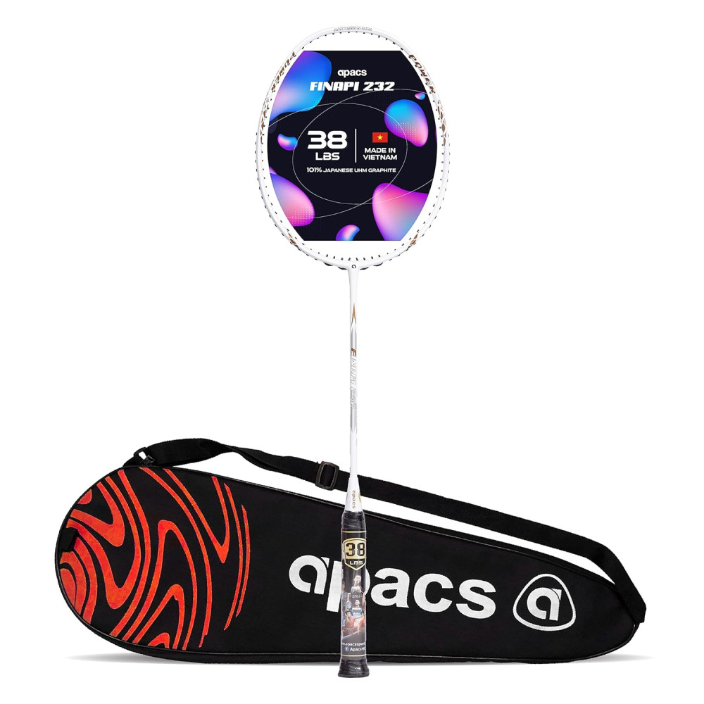 Apacs Finapi 232 (Unstrung, 38 LBS Max Tension) Made in Vietnam | 100% Japanese Graphite | High Modulus | High Power Badminton Racket with Free Full Cover | G1-4 1/4 inches (Black)