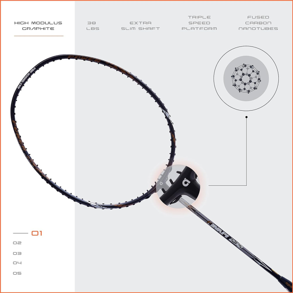 Apacs Finapi 232 (Unstrung, 38 LBS Max Tension) Made in Vietnam | 100% Japanese Graphite | High Modulus | High Power Badminton Racket with Free Full Cover | G1-4 1/4 inches (Black)