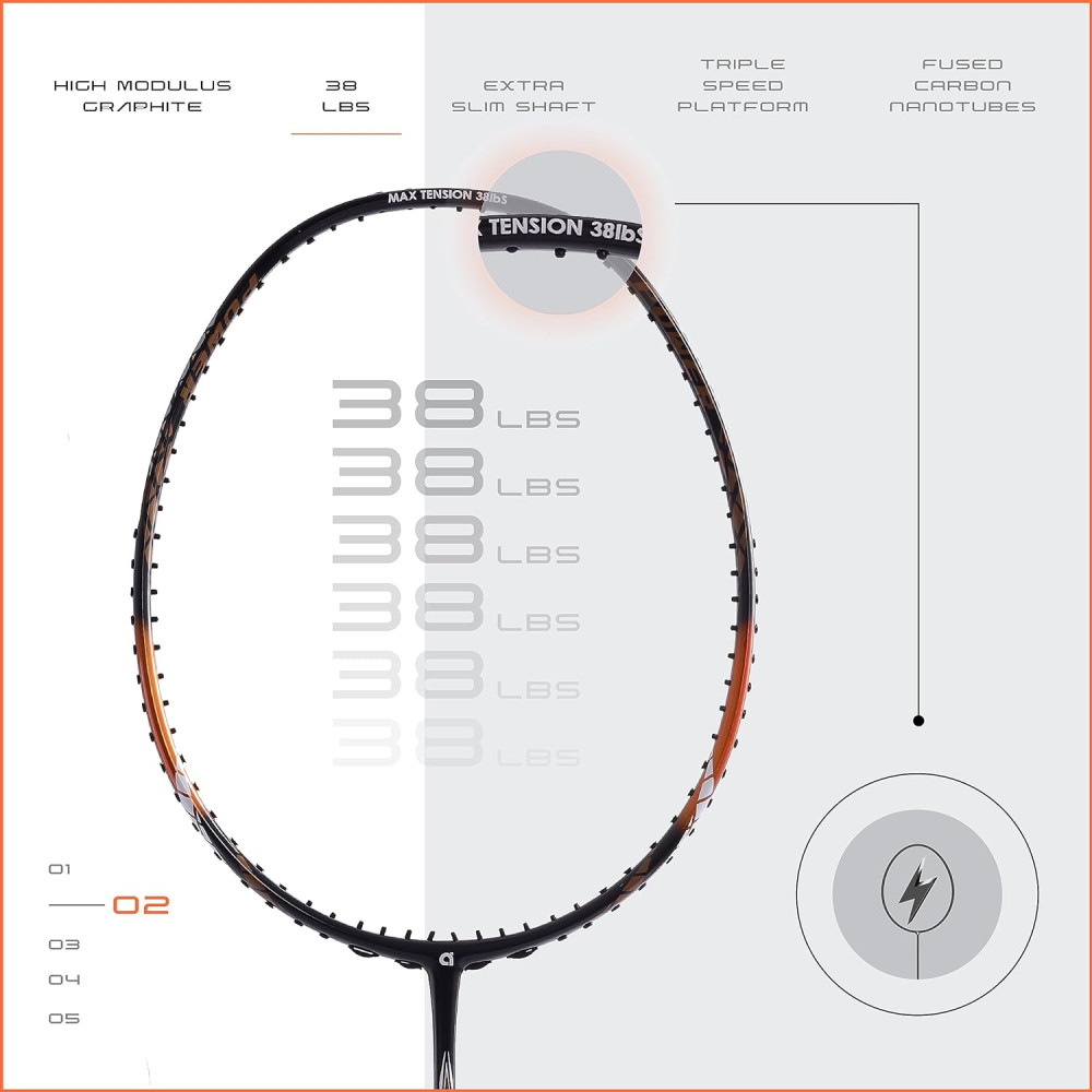Apacs Finapi 232 (Unstrung, 38 LBS Max Tension) Made in Vietnam | 100% Japanese Graphite | High Modulus | High Power Badminton Racket with Free Full Cover | G1-4 1/4 inches (Black)