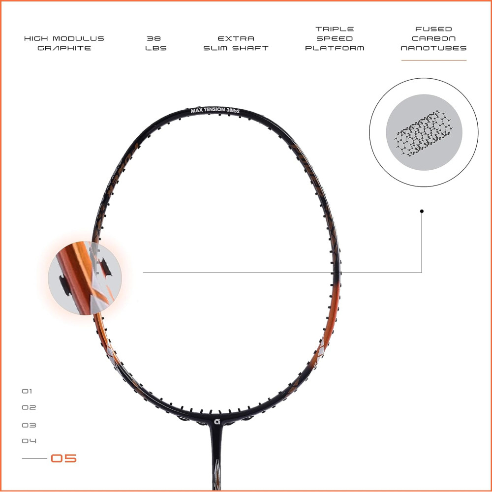 Apacs Finapi 232 (Unstrung, 38 LBS Max Tension) Made in Vietnam | 100% Japanese Graphite | High Modulus | High Power Badminton Racket with Free Full Cover | G1-4 1/4 inches (Black)