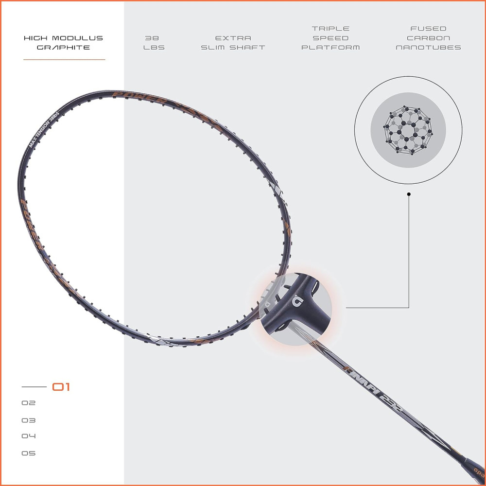 Apacs Finapi 232 (Unstrung, 38 LBS Max Tension) Made in Vietnam | 100% Japanese Graphite | High Modulus | High Power Badminton Racket with Free Full Cover | G1-4 1/4 inches (Black)