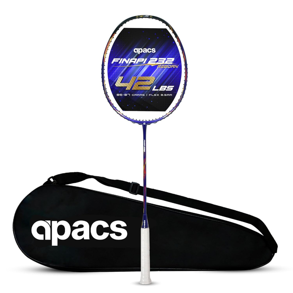 Apacs Finapi 232 Reborn (Unstrung, 42 LBS Mega Tension, World's Toughest Frame) Power Series Badminton Racket | Made with 100% Japanese Ultra Graphite Badminton Racquet with Full Cover (Black)