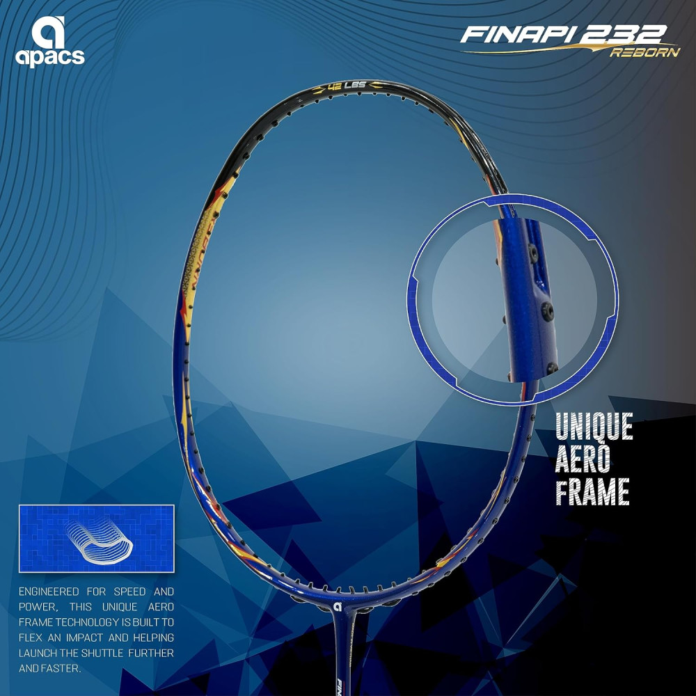 Apacs Finapi 232 Reborn (Unstrung, 42 LBS Mega Tension, World's Toughest Frame) Power Series Badminton Racket | Made with 100% Japanese Ultra Graphite Badminton Racquet with Full Cover (Black)