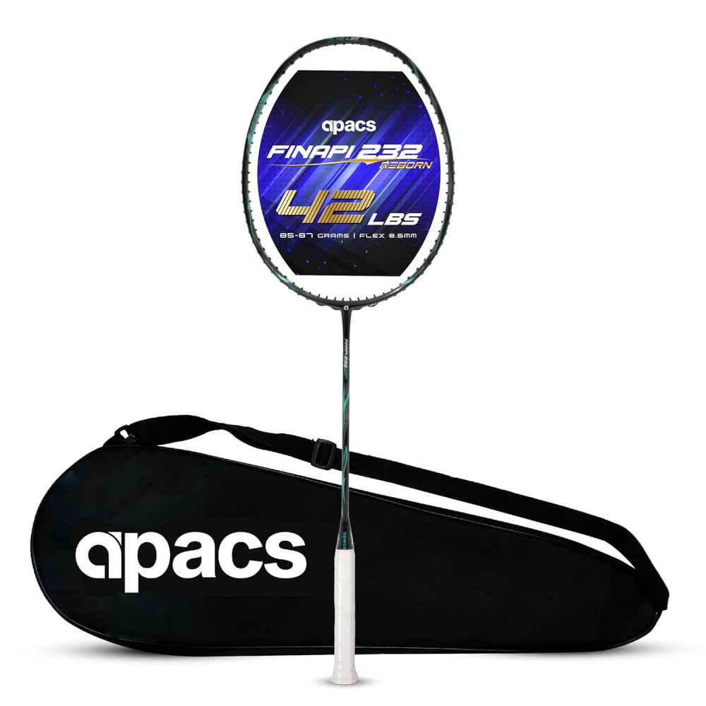 Apacs Finapi 232 Reborn (Unstrung, 42 LBS Mega Tension, World's Toughest Frame) Power Series Badminton Racket | Made with 100% Japanese Ultra Graphite Badminton Racquet with Full Cover (Black)