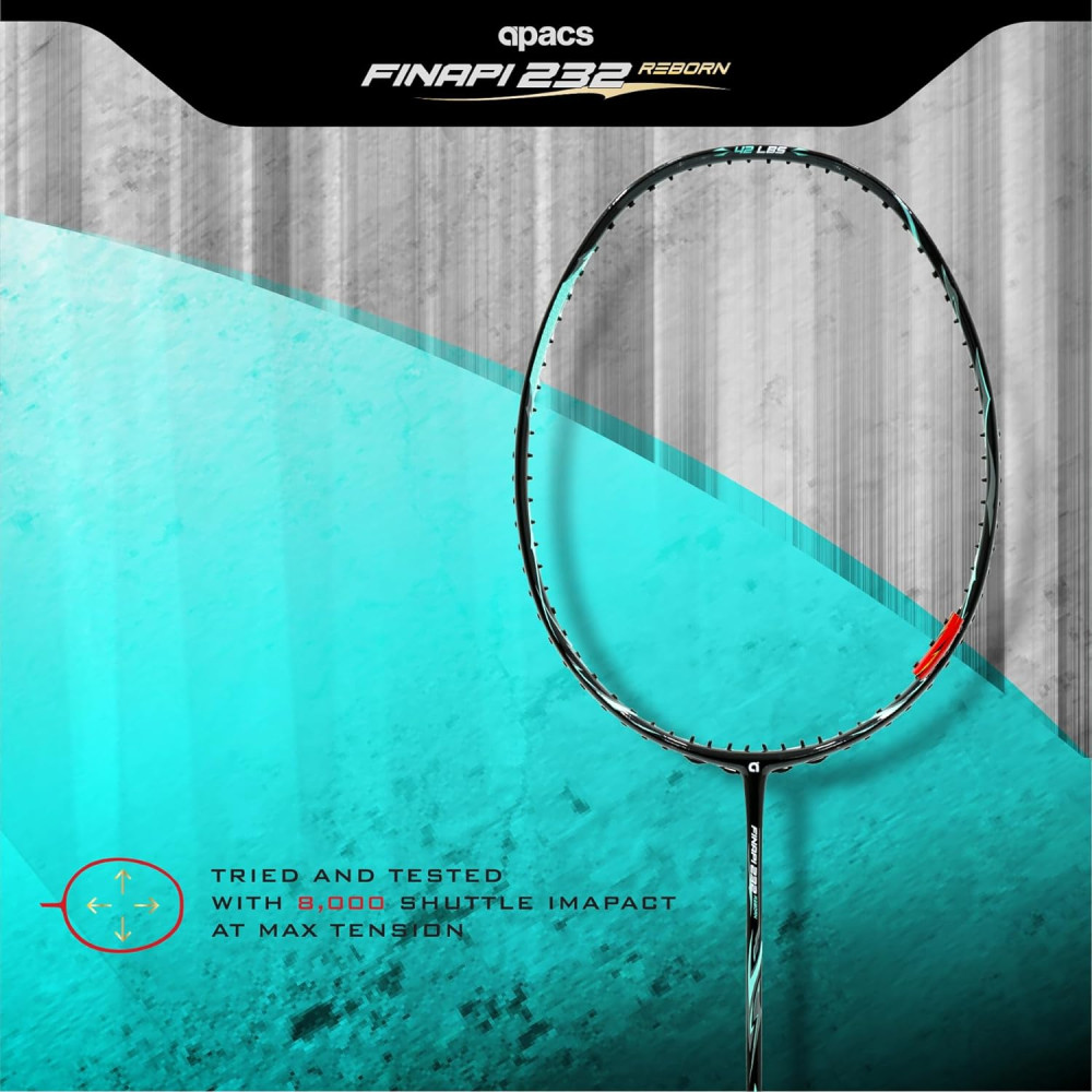 Apacs Finapi 232 Reborn (Unstrung, 42 LBS Mega Tension, World's Toughest Frame) Power Series Badminton Racket | Made with 100% Japanese Ultra Graphite Badminton Racquet with Full Cover (Black)